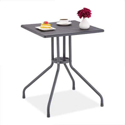Image of Relaxdays Garden Table, HxWxD: 75x61x61 cm, Wooden Look Balcony, Plastic, Metal, Square, Patio, Grey