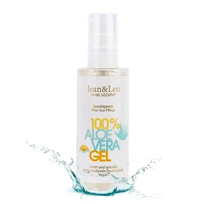 Image of Jean &amp; Len Après Sun Aloe Vera Gel, Supportive Care for Sunburn, Soothes Cools the Skin, Moisturises, No Silicones, Parabens, Nanoparticles Emulsifiers, Vegan, 100 ml