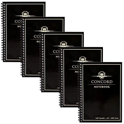 Image of Pukka Pad, Concord 5 Pack A5 Wirebound Jotta Notebook 140 Pages Black, 14.8 x 21cm