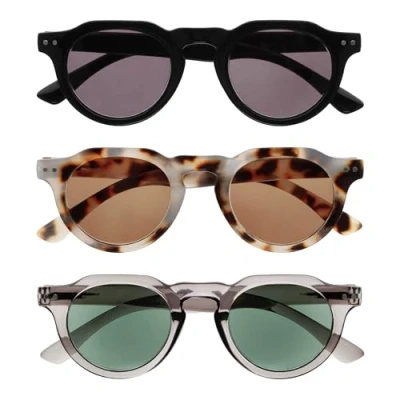 Image of OPULIZE RIO Reading Sunglasses 3 Pack Flat Top Frame UV400 Protection Black, Brown Tortoiseshell, Grey Mens Womens SSS53 127 +2.50