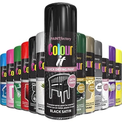 Image of AlezyB 1 x Black Satin All Purpose Aerosol Spray Paint 250ml. Excellent Coverage, Quick &amp; Fast Drying for interior exterior Multipurpose Metal Plastic Wood Glass.