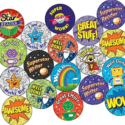 Image of 420 Mixed Holographic Sparkly Motivational Childrens Pupils School Teachers Reward Stickers Value Pack 25mm Primary Teaching Services
