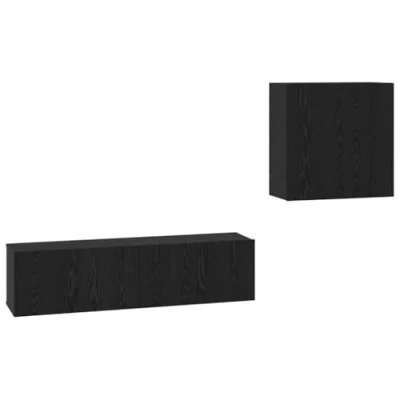 Image of vidaXL TV Cabinet Set with Shelf Wall mounted Storage Door 4 pcs Black oak 120 x 30 cm
