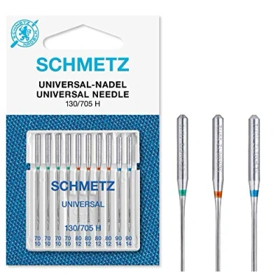 Image of Sewing Machine Needles Schmetz Universal (Regular), Pack of 10, Assorted Sizes 70/10, 80/12 &amp; 90/14, Single Packet, Includes Large Needle Threader
