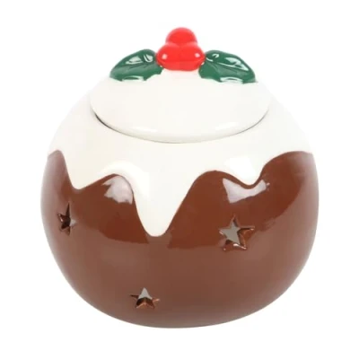 Image of Something Different Wholesale Festive Christmas Pudding Oil Burner Ceramic Aromatherapy Candle Holder for Essential Oils, Holiday Home Decor, Elegant and Unique Design