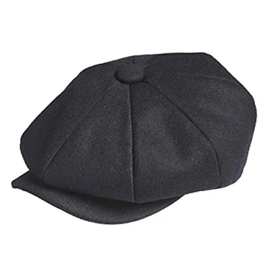 Image of TOSKATOK Unisex Mens Ladies Plain 8 Panel Wool Blend Baker Boy Newsboy Flat Cap Black