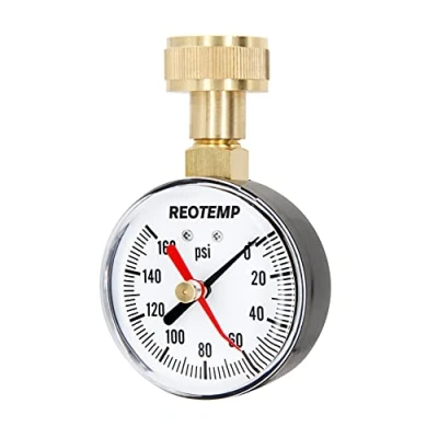 Image of Reotemp PD25H 2.5&quot; Home Water Pressure Test Gauge with Max Pointer, 0 160 PSI, 3/4&quot; Female Garden Hose Thread, Bib