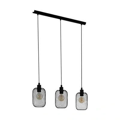 Image of EGLO Wrington pendant light, length 74 cm, black, 3 bulb, steel