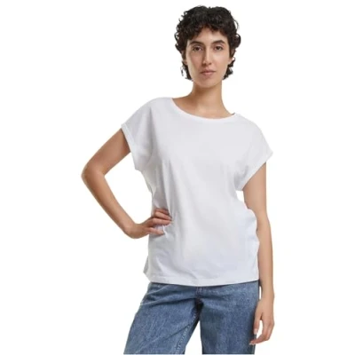 Image of Build Your Brand Women&#039;s By138 ladies Organic Extended Shoulder Tee T Shirt, White, S