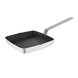 Image of Vogue Aluminium Square Non Stick Teflon Ribbed Skillet Pan 24cm