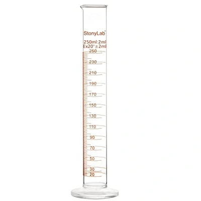 Image of stonylab 1 Pack Graduated Cylinder, Borosilicate Glass 250 ml Heavy Wall Measuring Cylinder