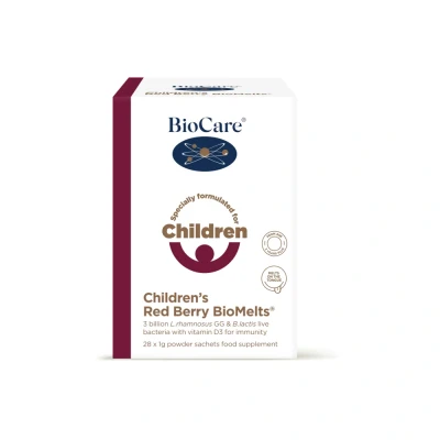 Image of BioCare Children&#039;s Red Berry BioMelts Multi Strain Live Bacteria Formulation with Vitamin D3 28 Sachets