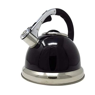 Image of CookSpace (TM) Premium Large 3.5 Litre Black Stainless Steel Stovetop Whistling Induction Kettle with Soft Touch Handle and Push Button Spout