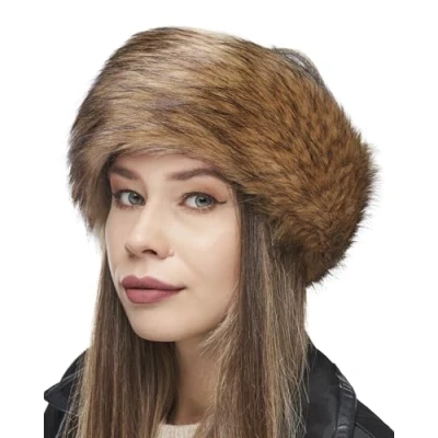 Image of Futrzane Classic Headband Faux Fur Headbands for Women Furry Band Winter Size L (Amber Classic)