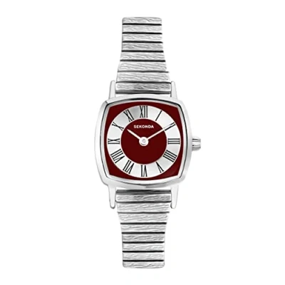 Image of Sekonda Heritage Ladies 22mm Quartz Watch in Red with Analogue Display, and Silver Stainless Steel Strap 40378