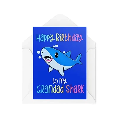 Image of Funny Novelty Greeting Cards Grandad Shark Birthday Old Grandparent Grandpa Gramps Joke Viral Song Kids CBH1184