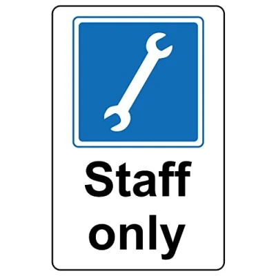 Image of MOT garage mechanic Staff only sign 1mm Plastic (400mm x 300mm)