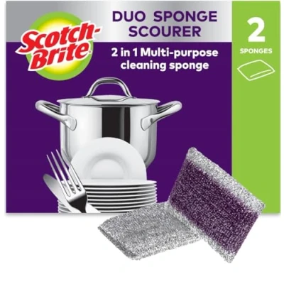 Image of Scotch Brite Non Scratch Delicate Scrubber with Inner Sponge, 2 Pieces per Pack Ideal for Cleaning Pots, Pans, Stick Cookware, and Fragile Surfaces such as Glass