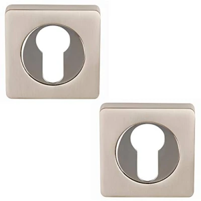 Image of Excel Architectural DH3623 SQ Square Euro Profile Escutcheon Set, Satin Nickel/Polished Chrome