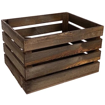 Image of Creative Deco Large Brown Wooden Crate with Handles 50x40x30cm Keepsake Chest Storage Box Crates Easter Gift Vintage Farmhouse Display Basket