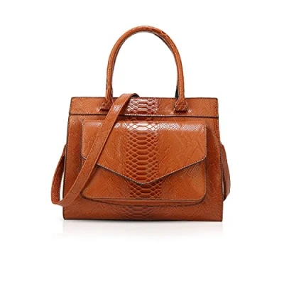 Image of NICOLE &amp; DORIS Women Handbags Fashion Top Handles Bags Crocodile Handbag Ladies Shoulder Medium PU Leather Brown