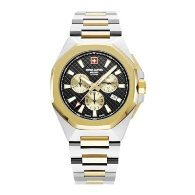 Image of Swiss Alpine Military Men&#039;s Watch Chronograph Analogue Quartz 7005.9147SAM Stainless Steel, Bic gold/Bi gold/Black 9147sam, Bracelet