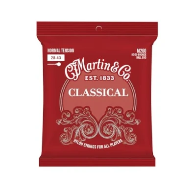 Image of Martin Guitar Classical M260, Nylon Normal Tension 80/20 Bronze Ball End Acoustic Strings 1 Pack, Silver