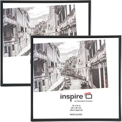 Image of Hampton Frames BACKLOADER 12x12 (30x30cm) Black Picture Poster Photo Certificate Display Frame 2 PACK Acrylic (Non Glass) Front BLR1212BKPX 2PK