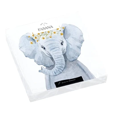 Image of 20 Napkins Elephant with Flower Decoration Animals Children Zoo Funny Table Decoupage 33 x cm