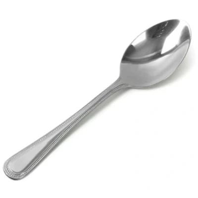 Image of Genware TRTAZ11A Bead Cutlery Dessert Spoons Pack of 12 Stainless Steel Spoons, Silver