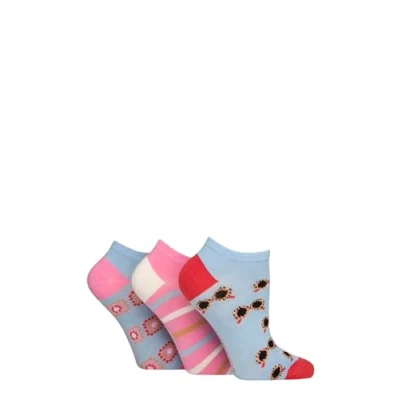 Image of Women&#039;s 3 Pair SOCKSHOP Patterned, Striped, Plain, Ribbed and Mesh Bamboo Trainer Socks Sunglasses Patterned 4 8