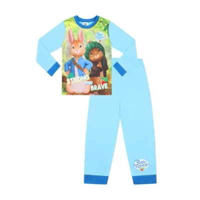 Image of Peter Rabbit Boys Strong And Brave Long Pyjama Set Easter Kids pjs (3 4 Years) Blue