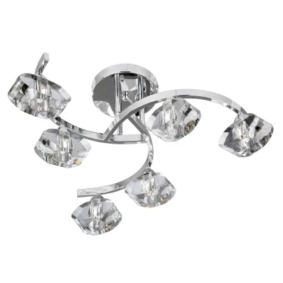 Image of Sculptured Ice 6 Light Semi Flush Multi Arm Ceiling Chrome and K9 Glass, G9