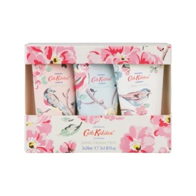 Image of Cath Kidston Blossom Birds Assorted Hand Cream Trio Gift Set Enriched With Shea Butter Cruelty Free &amp; Vegan Friendly Travel Sizes 3 x 30ml
