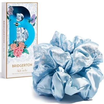 Image of Bridgerton x Kitsch Satin Hair Scrunchies for Women Softer Than Silk Girls Ties No Damage Ponytail Holders, 2 pcs (Toile de Blue)