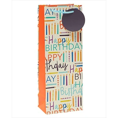 Image of Happy Birthday Candles Themed Bottle Gift Bag with Tag Wrapping Essentials 689200