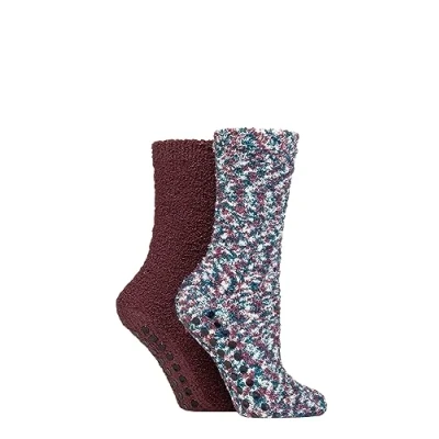 Image of SockShop Ladies Colourful and Warm Cosy Slipper Socks with Anti Slip Grips Gift Idea 2 Pairs (Blue Coral, uk_footwear_size_system, adult, women, numeric_range, medium, numeric_4, numeric_8)