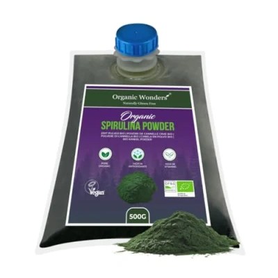 Image of Organic Spirulina Powder 200+ Servings Detox Immunity Support Natural Protein Vegan Superfood Juices, Smoothies by Wonders®