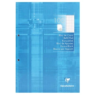 Image of Clairefontaine Ref 5815C 2 Hole Punched Refill Pad (Pack of 100 Sheets) A4 Size, 5/5 Squared Rulings with Margin, 90gsm Brushed Vellum Paper, Resealable Pack