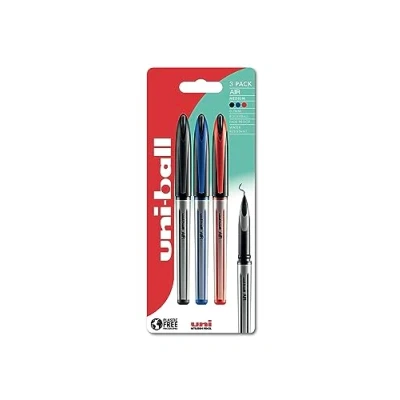 Image of Uni ball UB 188 L Air Rollerball Pens. Premium 0.7mm Medium Nib for Super Smooth Handwriting. Writes Like a Fountain Pen. Fade and Water Resistant Liquid Ink. Pack of 3 Black, Blue &amp; Red