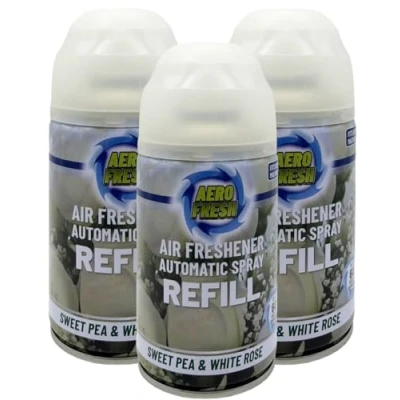 Image of 3 X FRESH AUTOMATIC SPRAY REFILLS 250ML AIR FRESHNER ODOURS CHOSE YOUR OWN (Sweet Pea &amp; White Rose)