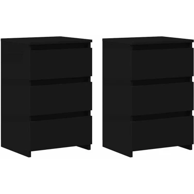 Image of vidaXL Scandinavian Style Bed Cabinets in Black 2 pcs, Engineered Wood with 3 Drawers, Bedroom Nightstand, Measuring 40 x 35 62.5 cm