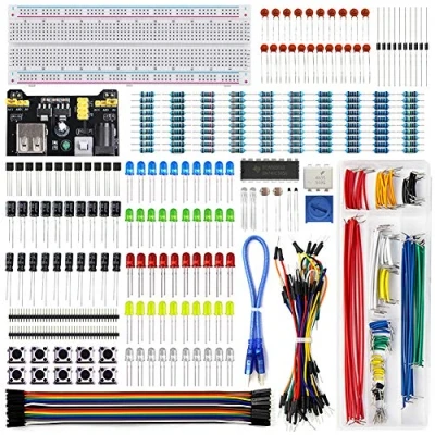 Image of Electronics Component Fun Kit w/ Power Supply Module, Male to Female Jumper Wire, 830 tie points Breadboard, Precision Potentiometer ,Resistor for Arduino, Raspberry Pi, STM32