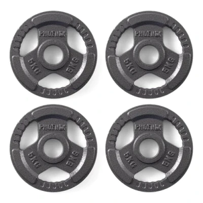 Image of Phoenix Fitness Cast Iron Olympic Weight Plates 2 Inch Free Plate for Barbell Dumbbell Bars, Weightlifting &amp; Strength Training at Home Gym Set of 4, 5kg