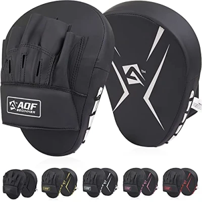 Image of AQF Boxing Pads for Training Punching Muay Thai Rex Leather Curved Mitts MMA, Kickboxing, Karate, Sparring &amp; Martial Arts (Silver)