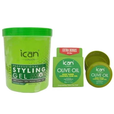 Image of ican London Olive Oil Styling Gel 880ml + Edge Control 80g Combo Set