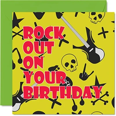Image of Fun Birthday Cards for Men Women Him Her Rock Out Punk Card Mum Dad Son Daughter Brother Sister Auntie Uncle Cousin Nanny Grandad, 145mm x Bday Greeting