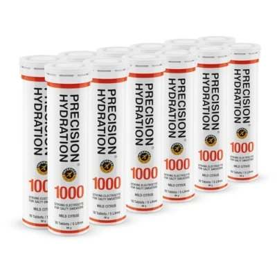 Image of Precision Hydration Lite Electrolyte Tablets Multi Strength Effervescent Combats Cramp Low Calorie,Gluten Free, Vegan/Vegetarian Friendly(12 Tubes, 1000mg/L Orange Tube)