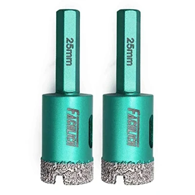 Image of FACHLICH Diamond Tile Drill Bits 25mm 2PK Porcelain Hole Saw with Hex Shank for Granite Marble Ceramic