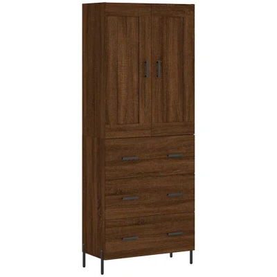 Image of vidaXL Highboard in Brown Oak, 69.5x34x180 cm, Made of Engineered Wood and Iron, Designed for Living room with Spacious Storage Space
